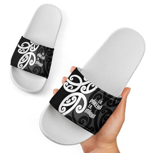 Lil Pakeha Lil Maori New Zealand Slide Sandals Kiwi Proud Mangopare Pattern