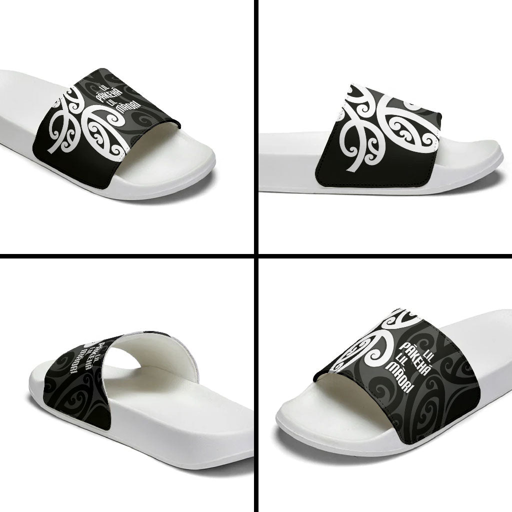 Lil Pakeha Lil Maori New Zealand Slide Sandals Kiwi Proud Mangopare Pattern