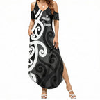 Lil Pakeha Lil Maori New Zealand Summer Maxi Dress Kiwi Proud Mangopare Pattern
