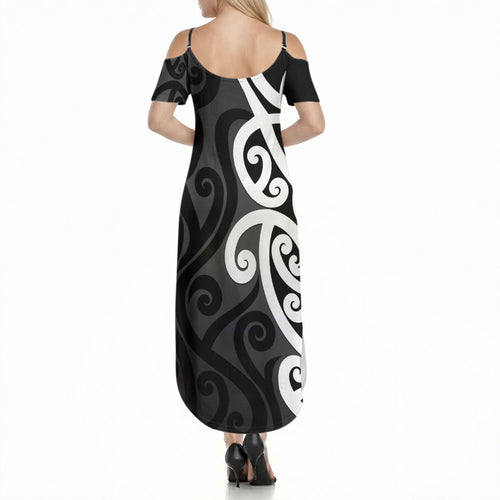 Lil Pakeha Lil Maori New Zealand Summer Maxi Dress Kiwi Proud Mangopare Pattern