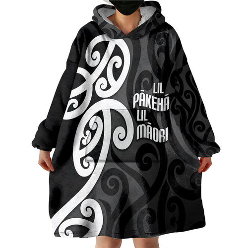 Lil Pakeha Lil Maori New Zealand Wearable Blanket Hoodie Kiwi Proud Mangopare Pattern