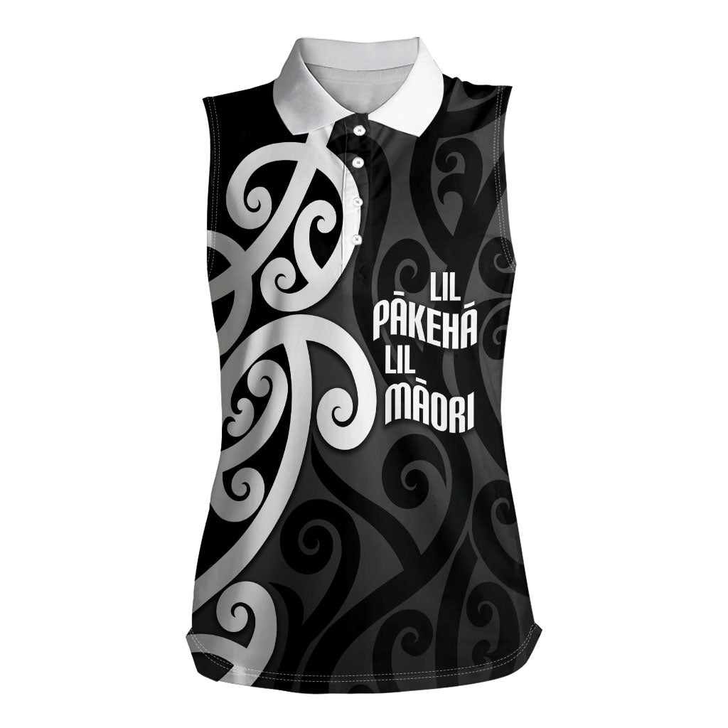 Lil Pakeha Lil Maori New Zealand Women Sleeveless Polo Shirt Kiwi Proud Mangopare Pattern