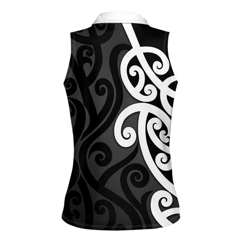 Lil Pakeha Lil Maori New Zealand Women Sleeveless Polo Shirt Kiwi Proud Mangopare Pattern
