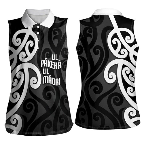 Lil Pakeha Lil Maori New Zealand Women Sleeveless Polo Shirt Kiwi Proud Mangopare Pattern