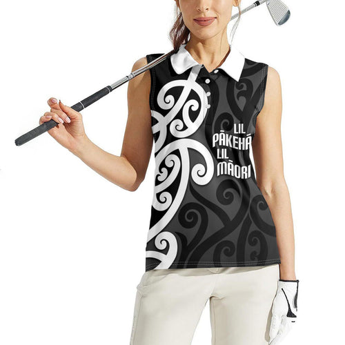 Lil Pakeha Lil Maori New Zealand Women Sleeveless Polo Shirt Kiwi Proud Mangopare Pattern