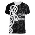 Lil Pakeha Lil Maori New Zealand Women V-Neck T-Shirt Kiwi Proud Mangopare Pattern