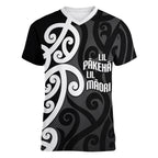Lil Pakeha Lil Maori New Zealand Women V-Neck T-Shirt Kiwi Proud Mangopare Pattern