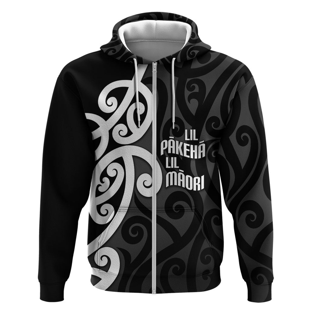 Lil Pakeha Lil Maori New Zealand Zip Hoodie Kiwi Proud Mangopare Pattern