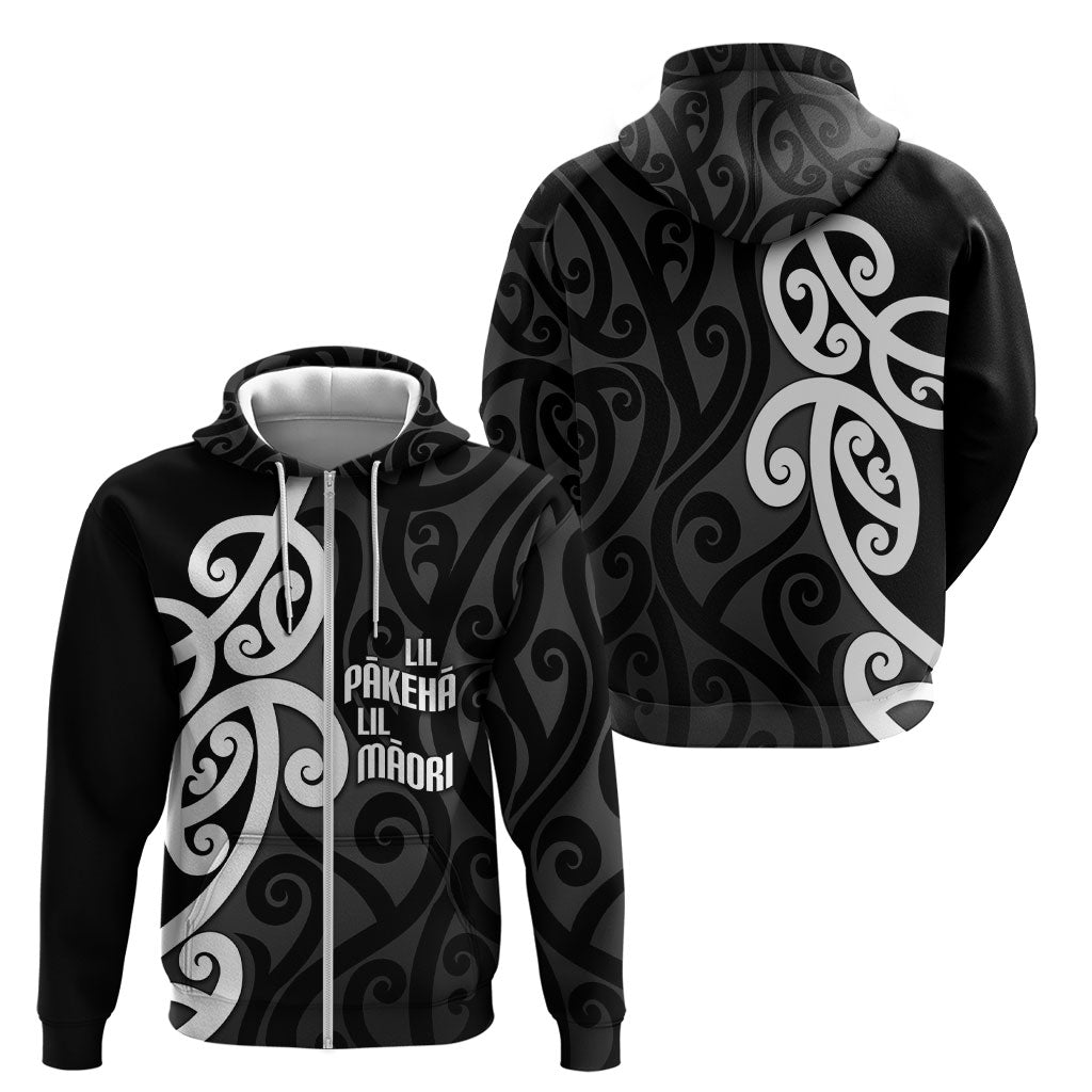 Lil Pakeha Lil Maori New Zealand Zip Hoodie Kiwi Proud Mangopare Pattern