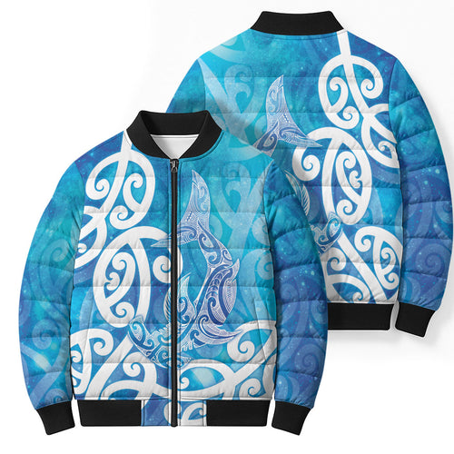 Hammerhead Shark Tattoo New Zealand Bomber Puffer Jacket Maori Galaxy Mangopare Pattern
