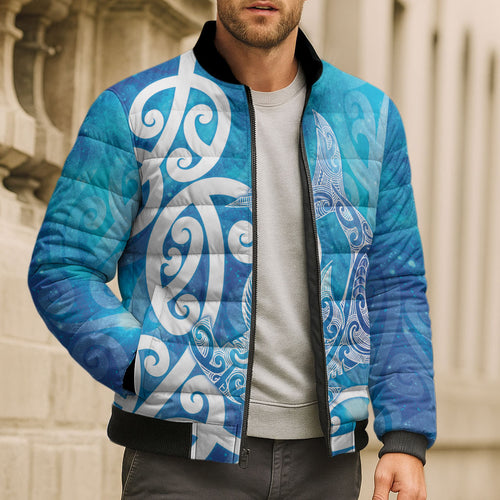 Hammerhead Shark Tattoo New Zealand Bomber Puffer Jacket Maori Galaxy Mangopare Pattern