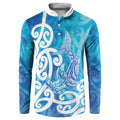 Hammerhead Shark Tattoo New Zealand Button Sweatshirt Maori Galaxy Mangopare Pattern