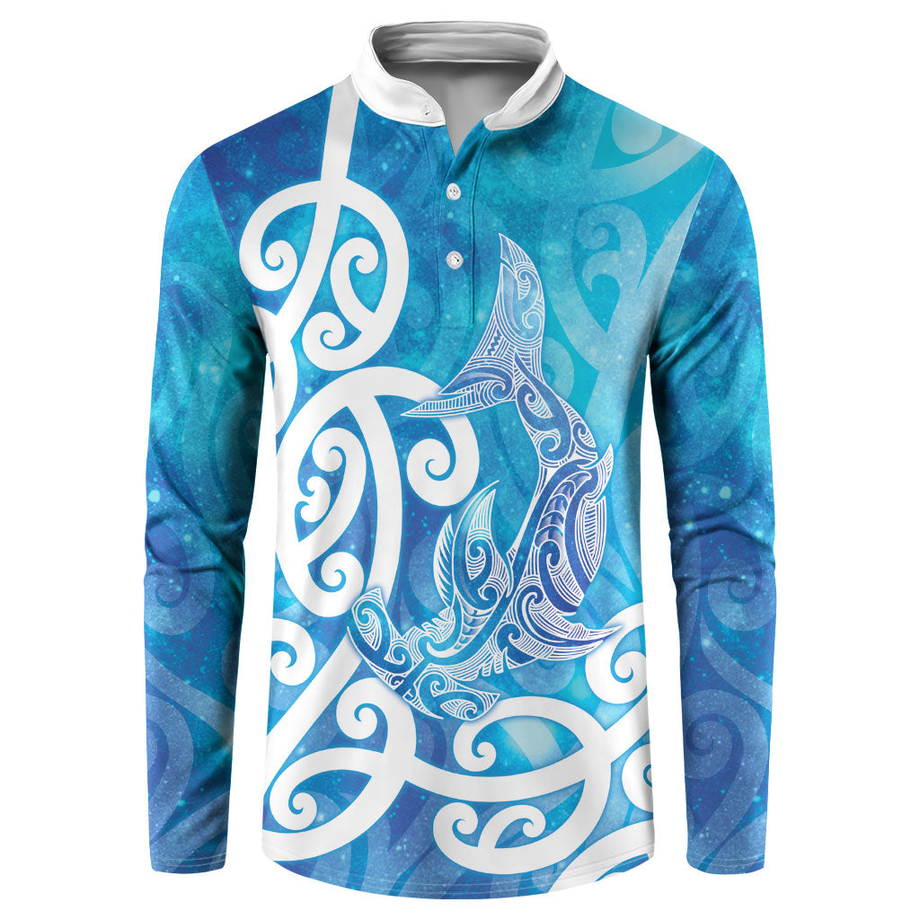 Hammerhead Shark Tattoo New Zealand Button Sweatshirt Maori Galaxy Mangopare Pattern