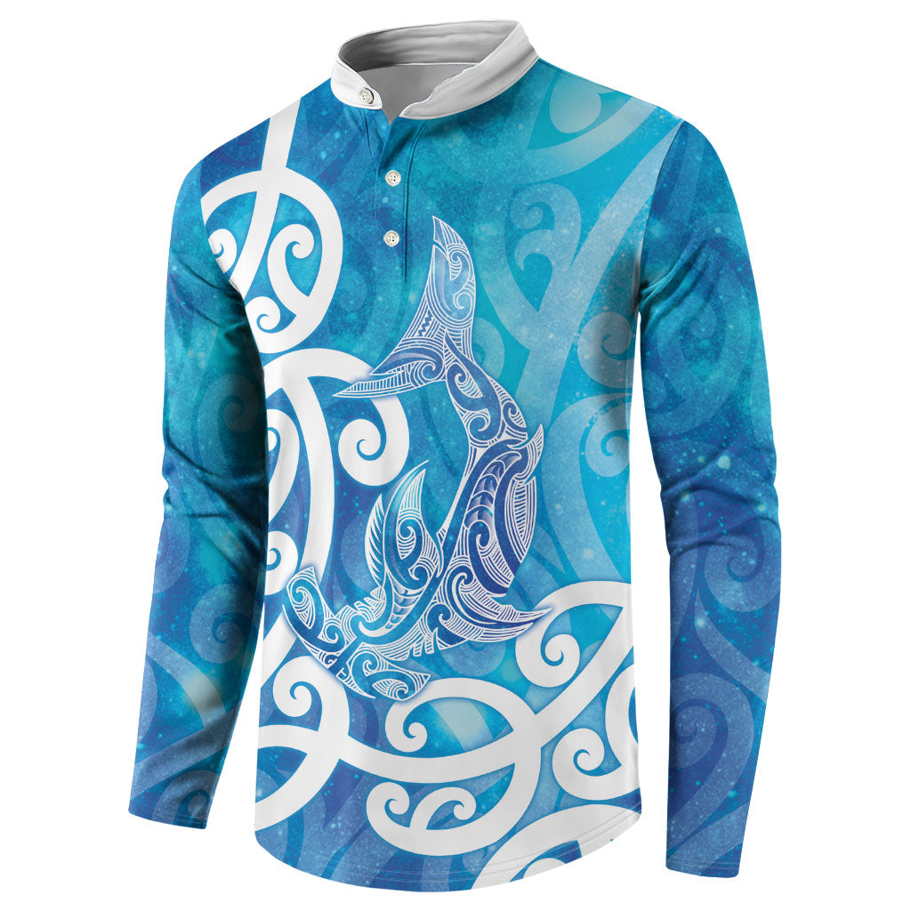 Hammerhead Shark Tattoo New Zealand Button Sweatshirt Maori Galaxy Mangopare Pattern