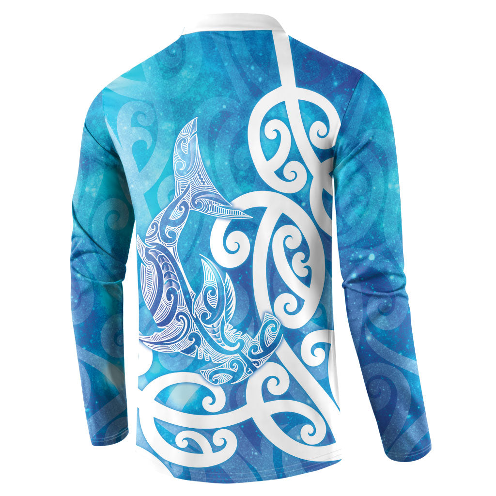 Hammerhead Shark Tattoo New Zealand Button Sweatshirt Maori Galaxy Mangopare Pattern