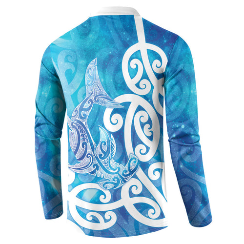 Hammerhead Shark Tattoo New Zealand Button Sweatshirt Maori Galaxy Mangopare Pattern