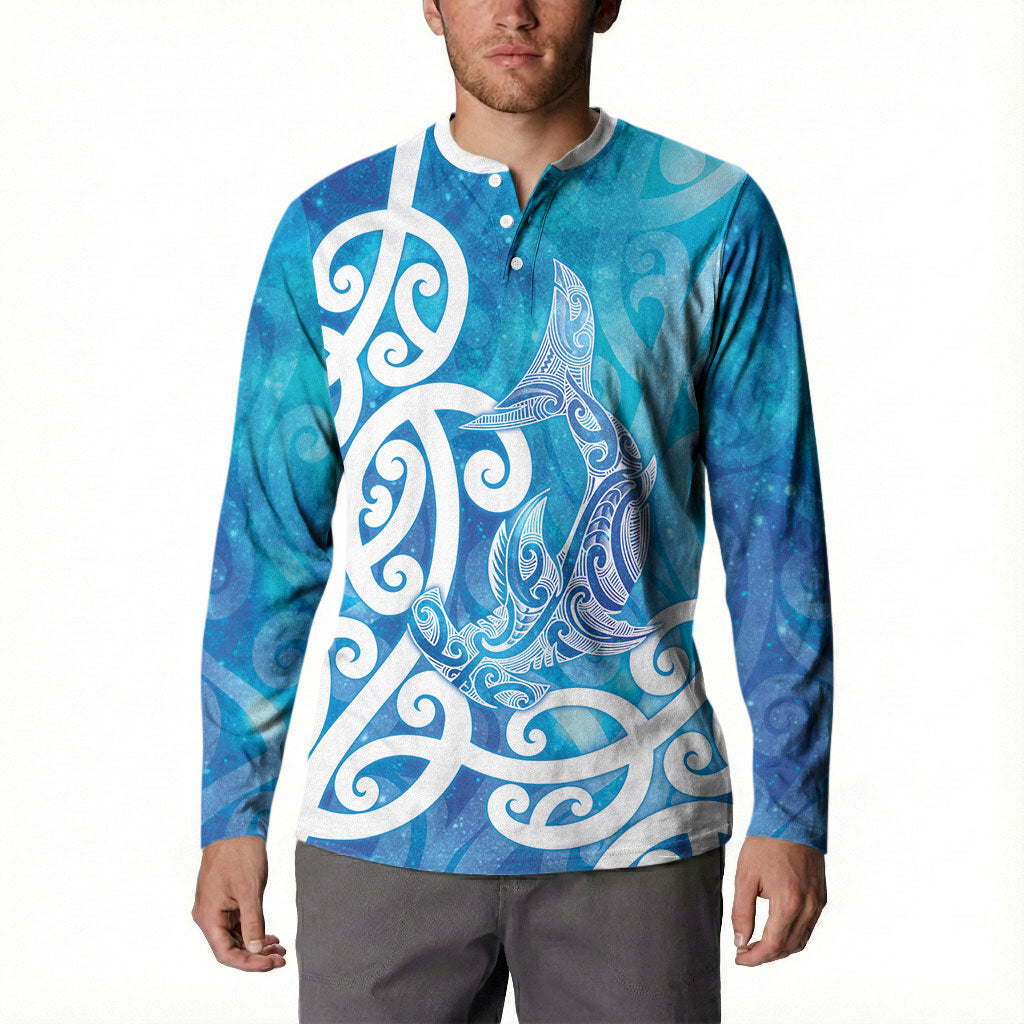 Hammerhead Shark Tattoo New Zealand Button Sweatshirt Maori Galaxy Mangopare Pattern