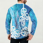 Hammerhead Shark Tattoo New Zealand Button Sweatshirt Maori Galaxy Mangopare Pattern