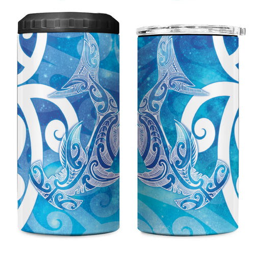 Hammerhead Shark Tattoo New Zealand 4 in 1 Can Cooler Tumbler Maori Galaxy Mangopare Pattern