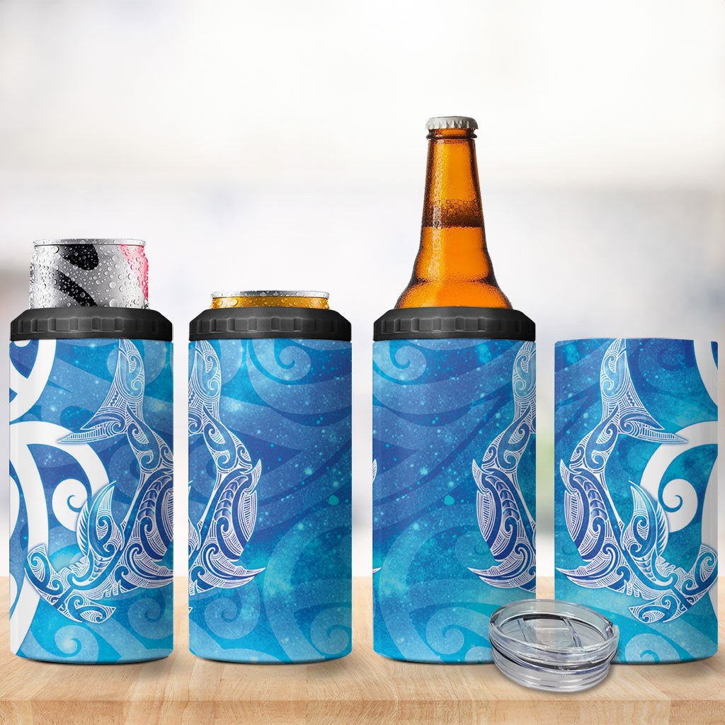 Hammerhead Shark Tattoo New Zealand 4 in 1 Can Cooler Tumbler Maori Galaxy Mangopare Pattern