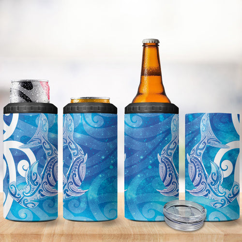 Hammerhead Shark Tattoo New Zealand 4 in 1 Can Cooler Tumbler Maori Galaxy Mangopare Pattern