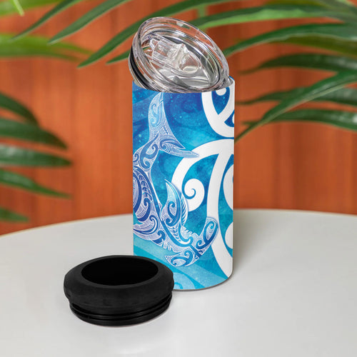 Hammerhead Shark Tattoo New Zealand 4 in 1 Can Cooler Tumbler Maori Galaxy Mangopare Pattern