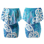 Hammerhead Shark Tattoo New Zealand Couples Matching Off Shoulder Short Dress and Hawaiian Shirt Maori Galaxy Mangopare Pattern