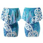Hammerhead Shark Tattoo New Zealand Couples Matching Off Shoulder Short Dress and Long Sleeve Button Shirt Maori Galaxy Mangopare Pattern