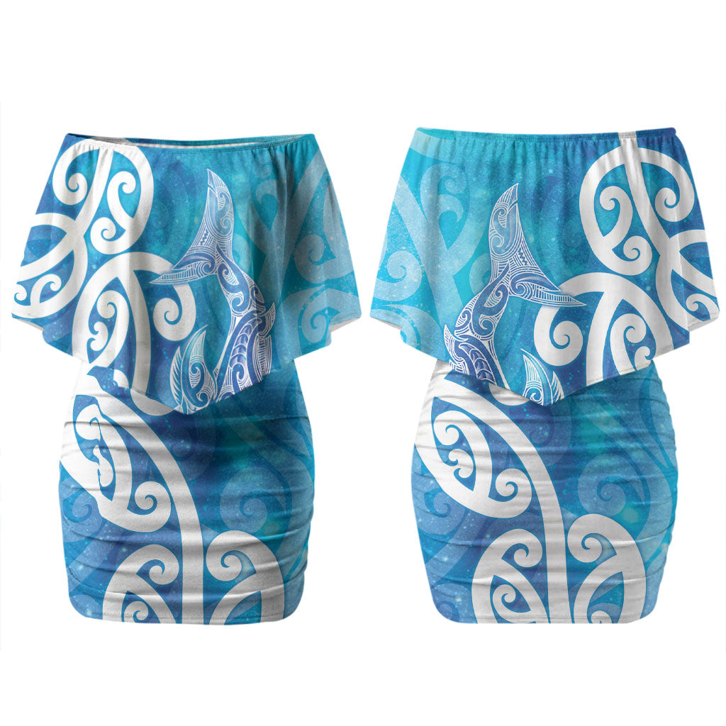 Hammerhead Shark Tattoo New Zealand Couples Matching Off Shoulder Short Dress and Long Sleeve Button Shirt Maori Galaxy Mangopare Pattern