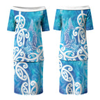 Hammerhead Shark Tattoo New Zealand Couples Matching Puletasi and Hawaiian Shirt Maori Galaxy Mangopare Pattern