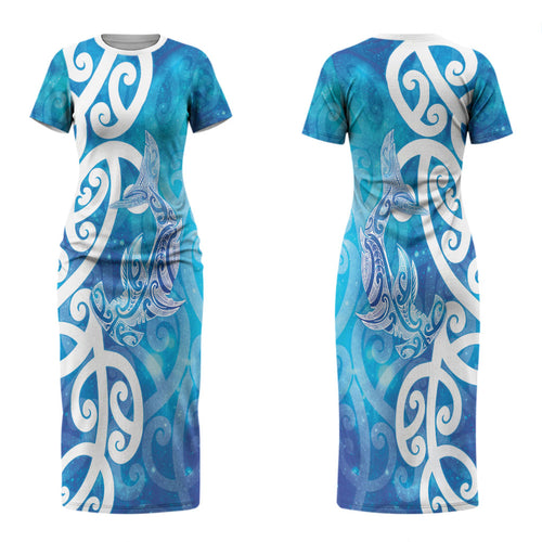 Hammerhead Shark Tattoo New Zealand Couples Matching Short Sleeve Bodycon Dress and Long Sleeve Button Shirt Maori Galaxy Mangopare Pattern