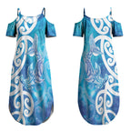 Hammerhead Shark Tattoo New Zealand Couples Matching Summer Maxi Dress and Hawaiian Shirt Maori Galaxy Mangopare Pattern