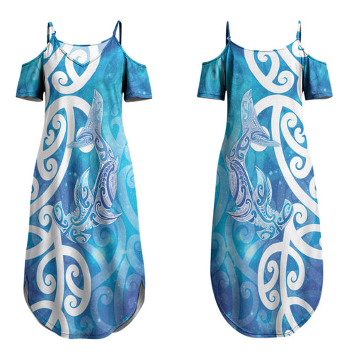 Hammerhead Shark Tattoo New Zealand Couples Matching Summer Maxi Dress and Hawaiian Shirt Maori Galaxy Mangopare Pattern