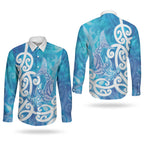 Hammerhead Shark Tattoo New Zealand Couples Matching Summer Maxi Dress and Long Sleeve Button Shirt Maori Galaxy Mangopare Pattern