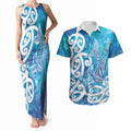 Hammerhead Shark Tattoo New Zealand Couples Matching Tank Maxi Dress and Hawaiian Shirt Maori Galaxy Mangopare Pattern