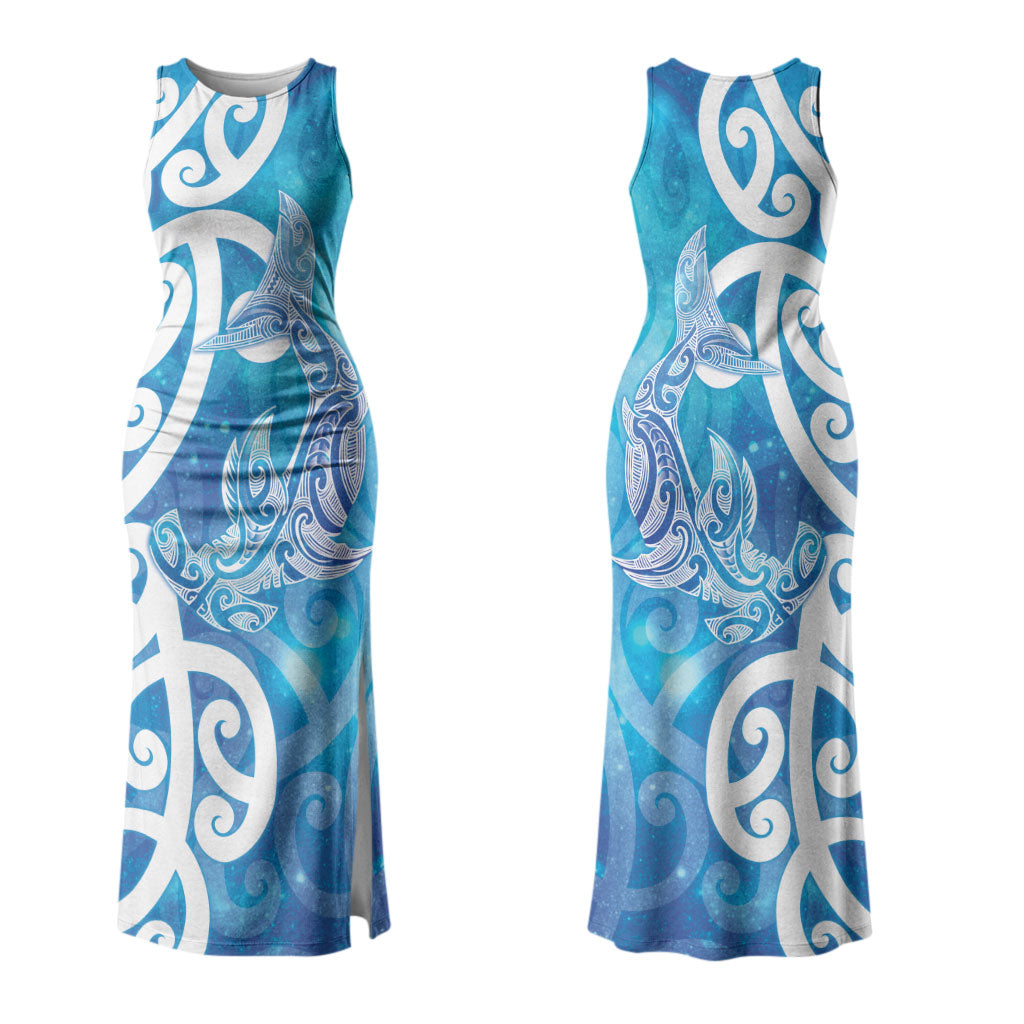 Hammerhead Shark Tattoo New Zealand Couples Matching Tank Maxi Dress and Hawaiian Shirt Maori Galaxy Mangopare Pattern