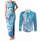 Hammerhead Shark Tattoo New Zealand Couples Matching Tank Maxi Dress and Long Sleeve Button Shirt Maori Galaxy Mangopare Pattern