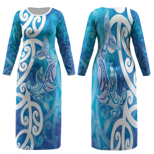 Hammerhead Shark Tattoo New Zealand Family Matching Long Sleeve Bodycon Dress and Hawaiian Shirt Maori Galaxy Mangopare Pattern