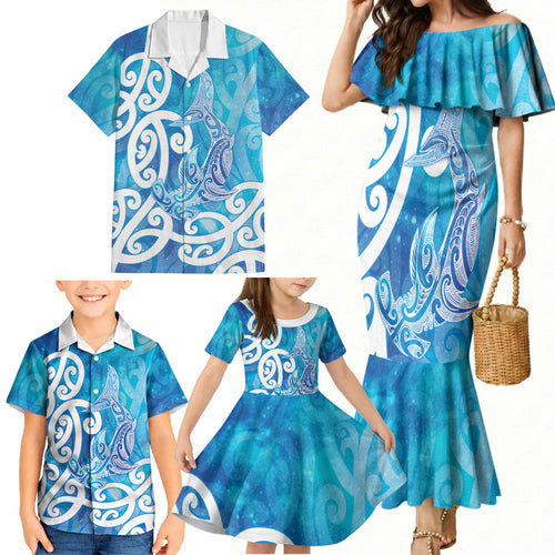 Hammerhead Shark Tattoo New Zealand Family Matching Mermaid Dress and Hawaiian Shirt Maori Galaxy Mangopare Pattern