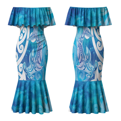 Hammerhead Shark Tattoo New Zealand Family Matching Mermaid Dress and Hawaiian Shirt Maori Galaxy Mangopare Pattern