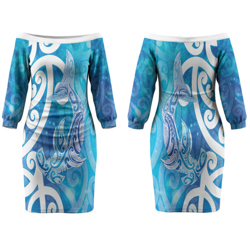 Hammerhead Shark Tattoo New Zealand Family Matching Off The Shoulder Long Sleeve Dress and Hawaiian Shirt Maori Galaxy Mangopare Pattern