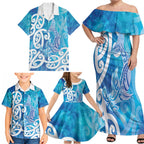 Hammerhead Shark Tattoo New Zealand Family Matching Off Shoulder Maxi Dress and Hawaiian Shirt Maori Galaxy Mangopare Pattern
