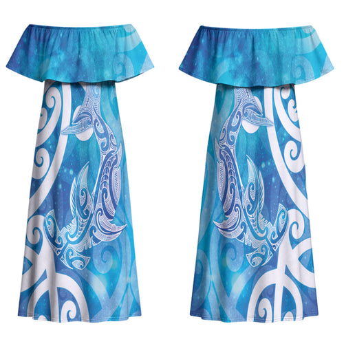 Hammerhead Shark Tattoo New Zealand Family Matching Off Shoulder Maxi Dress and Hawaiian Shirt Maori Galaxy Mangopare Pattern