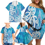 Hammerhead Shark Tattoo New Zealand Family Matching Off Shoulder Short Dress and Hawaiian Shirt Maori Galaxy Mangopare Pattern
