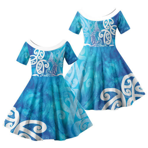 Hammerhead Shark Tattoo New Zealand Family Matching Off Shoulder Short Dress and Hawaiian Shirt Maori Galaxy Mangopare Pattern