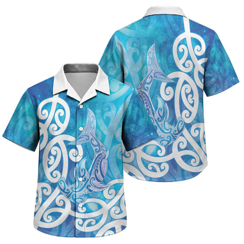 Hammerhead Shark Tattoo New Zealand Family Matching Off Shoulder Short Dress and Hawaiian Shirt Maori Galaxy Mangopare Pattern