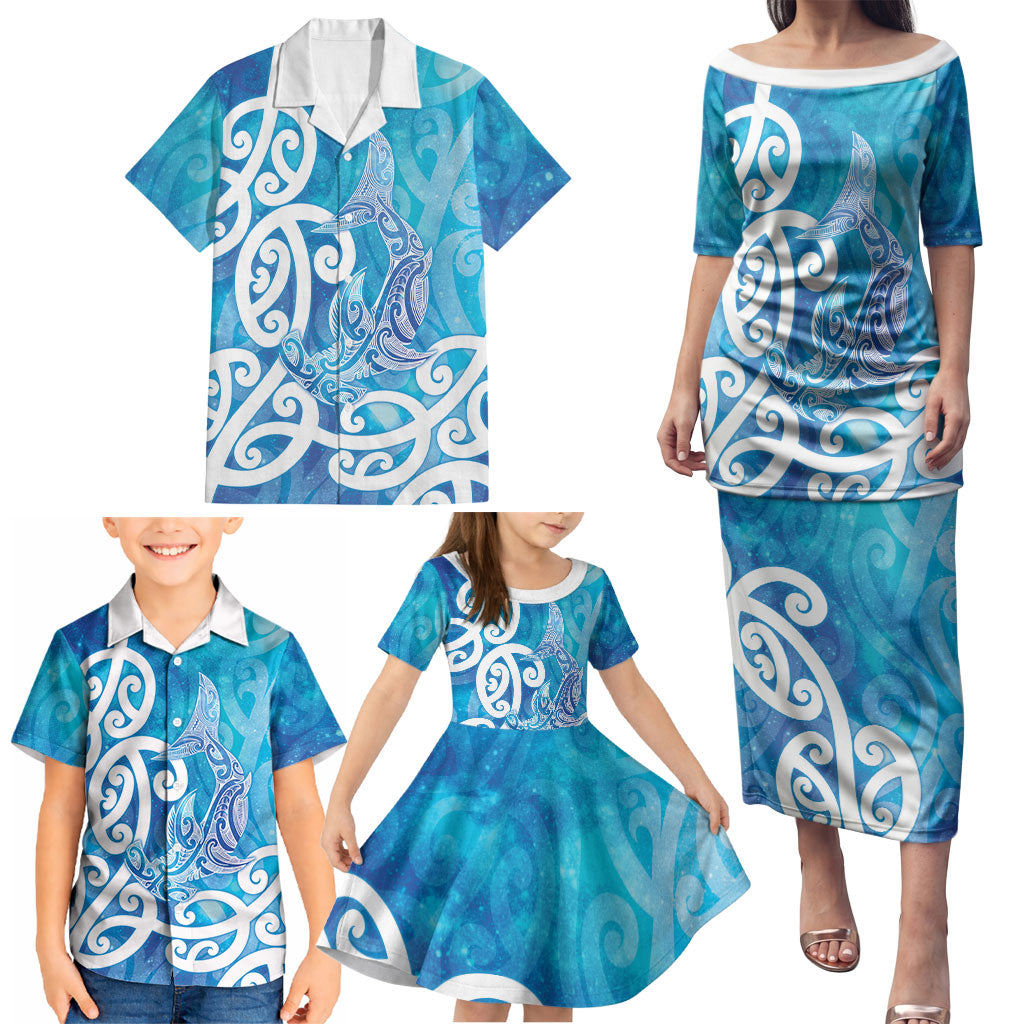Hammerhead Shark Tattoo New Zealand Family Matching Puletasi and Hawaiian Shirt Maori Galaxy Mangopare Pattern