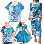 Hammerhead Shark Tattoo New Zealand Family Matching Puletasi and Hawaiian Shirt Maori Galaxy Mangopare Pattern