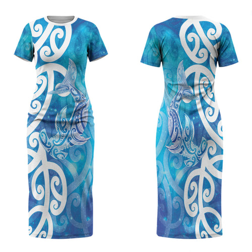 Hammerhead Shark Tattoo New Zealand Family Matching Short Sleeve Bodycon Dress and Hawaiian Shirt Maori Galaxy Mangopare Pattern