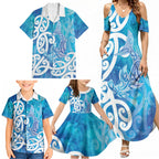 Hammerhead Shark Tattoo New Zealand Family Matching Summer Maxi Dress and Hawaiian Shirt Maori Galaxy Mangopare Pattern